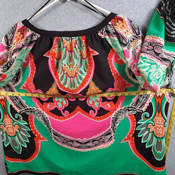 Gibson Latimer Women 2X Plus Top Tunic 3/4 Sleeve Multicolor V-Neck Tie Boho - Picture 3 of 10